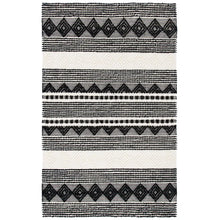 Load image into Gallery viewer, Stimpson Handmade Flatweave Ivory/Black Rug 5 x 8
