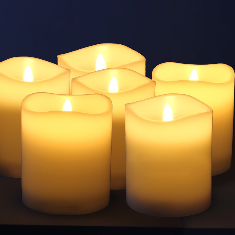 4'' H x 3'' W x 3'' D Cream Stonebriar 6 Pack Real Wax 3X4 Flameless LED Pillar Candles With Remote And Timer (Part number: SB-6312A) (Set of 6) OG243