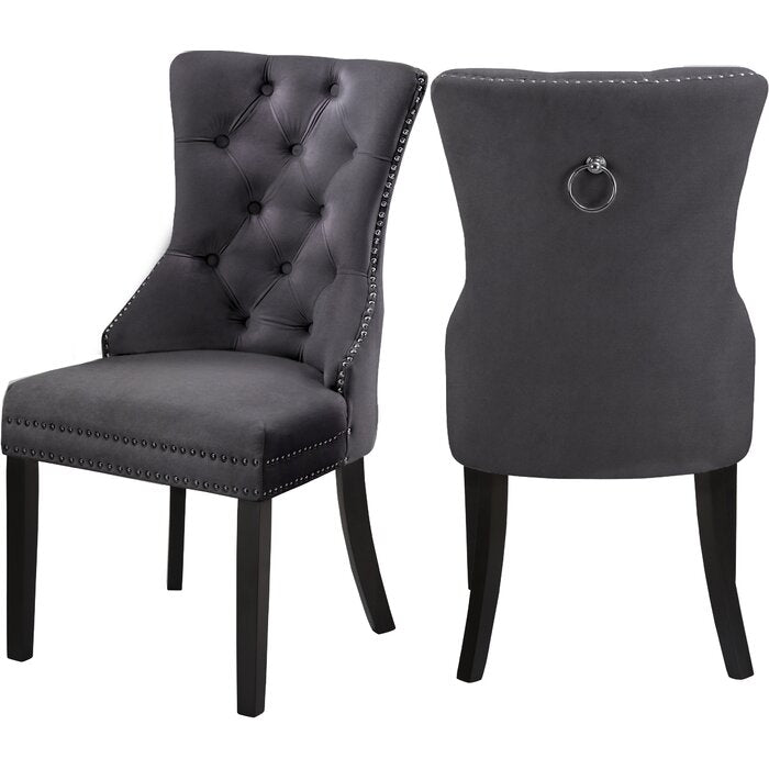 Stonefort Tufted Velvet Upholstered Dining Chair (Set of 2), Color: Gray, #6424