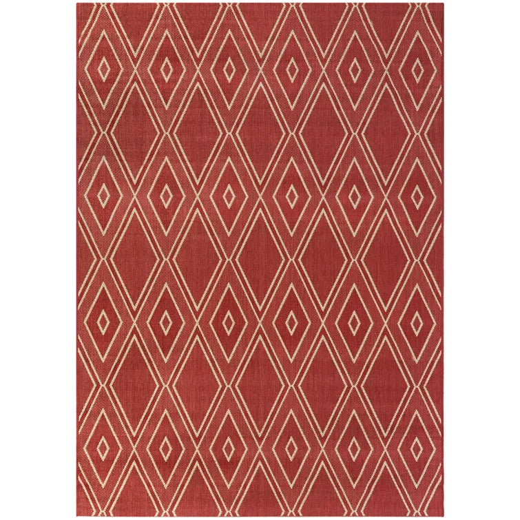 Stratford Geometric Indoor / Outdoor Area Rug in Red