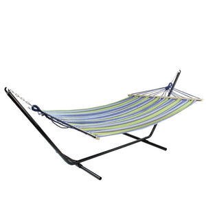 1" H x 58.75" W x 76" D Blue/Green Striped Double Tree Hammock MRM3178