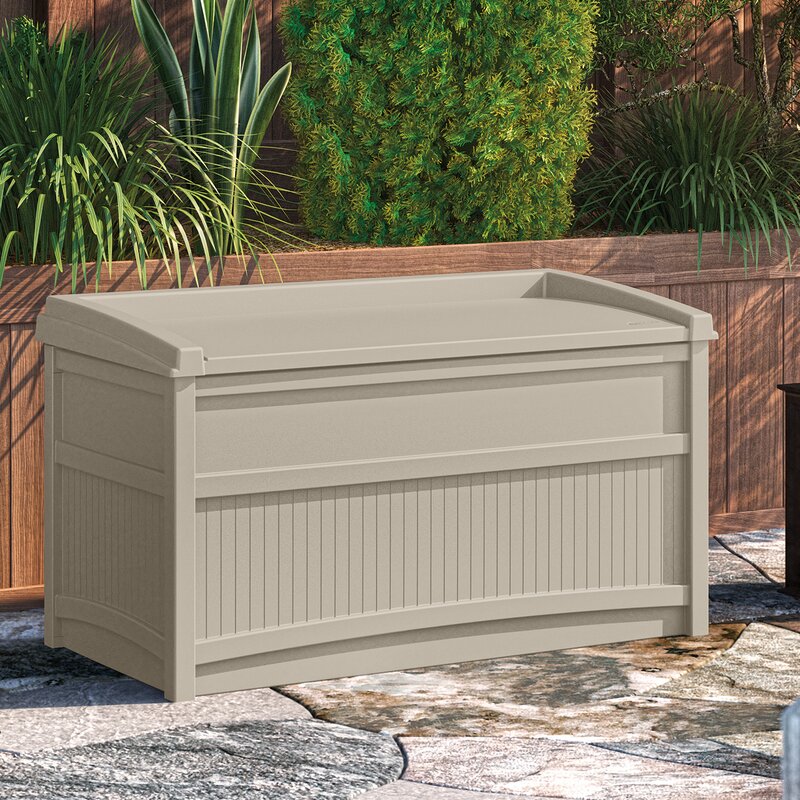 Suncast 50 Gallons Gallon Water Resistant Resin Deck Box in Taupe 5328RR