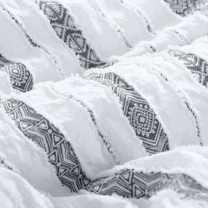 Suniya White/Black Texture Microfiber Reversible Tufted Pom Comforter Set, Twin