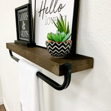 Load image into Gallery viewer, 24&quot; W Dark Walnut Sussman 2 Piece Pine Solid Wood Shelf with Towel Bar
