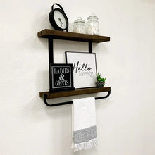 Load image into Gallery viewer, 24&quot; W Dark Walnut Sussman 2 Piece Pine Solid Wood Shelf with Towel Bar
