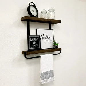 24" W Dark Walnut Sussman 2 Piece Pine Solid Wood Shelf with Towel Bar