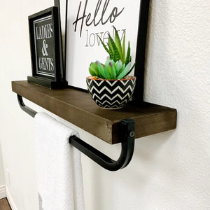 24" W Dark Walnut Sussman 2 Piece Pine Solid Wood Shelf with Towel Bar