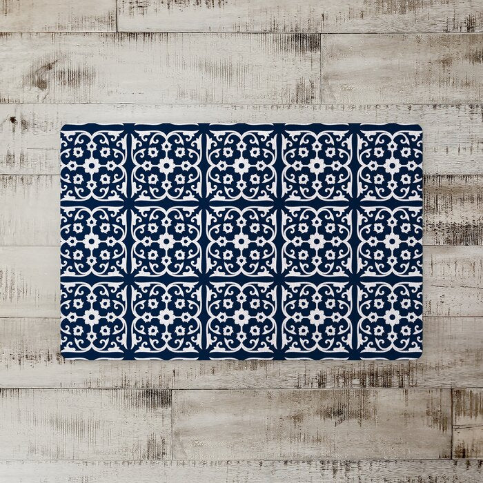 Swart Small Tiles Kitchen Mat - Navy - 327CE
