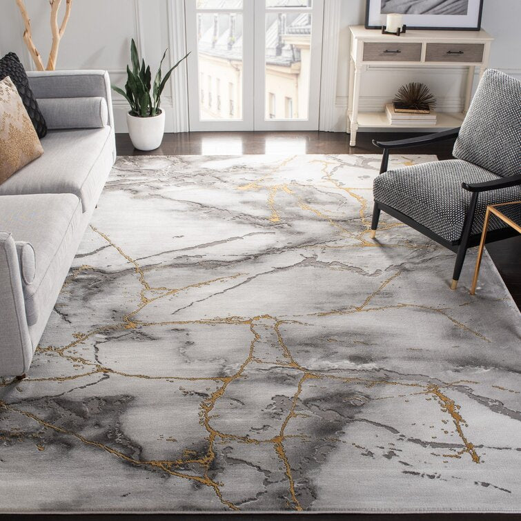 Swindle Abstract Area Rug in Gray/Gold, Rectangle 10'6