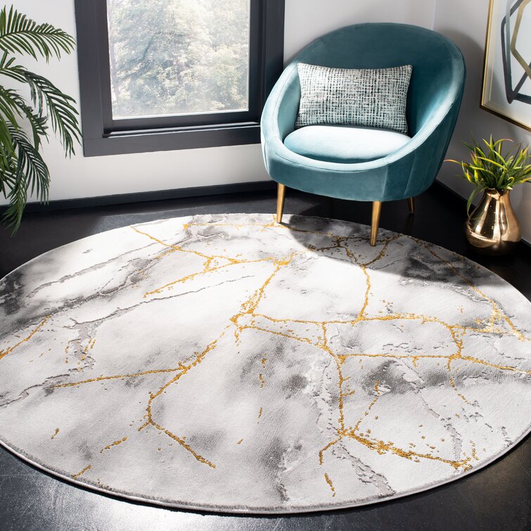 Swindle Abstract Area Rug in Gray/Gold, Round 4'