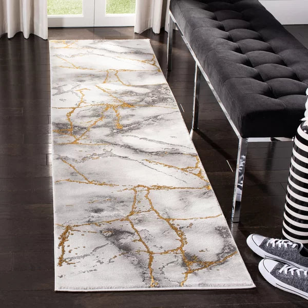 Swindle Abstract Area Rug in Gray/Gold 2'3