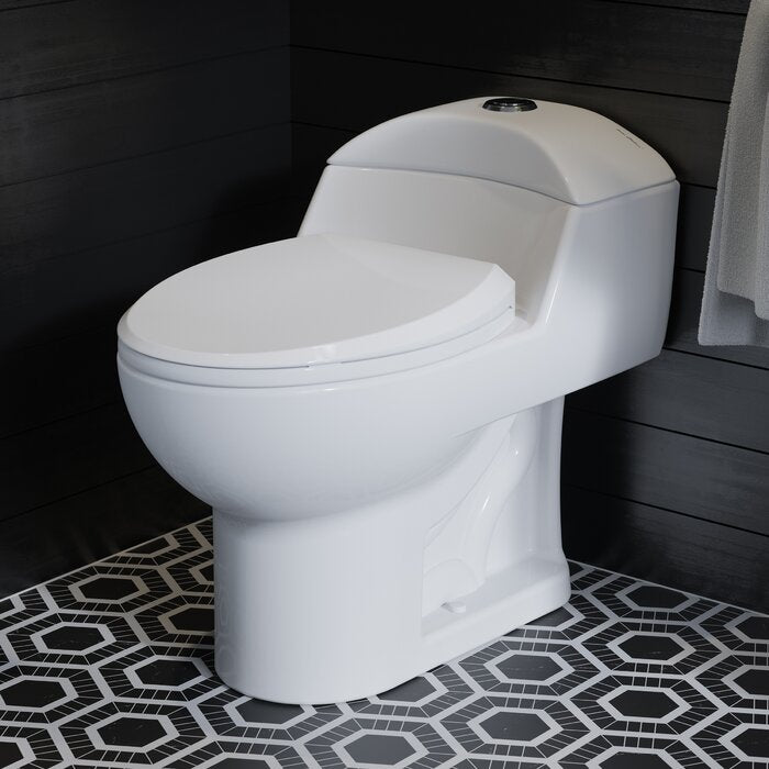 White Chateau 1.28 Gallons Per Minute GPF Elongated Comfort Height Floor Mounted One-Piece Toilet (Seat Included)