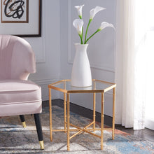 Load image into Gallery viewer, Kerri Gold Leaf Mirror Top Accent Table, #TB119
