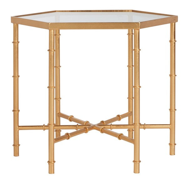 Kerri Gold Leaf Mirror Top Accent Table, #TB119