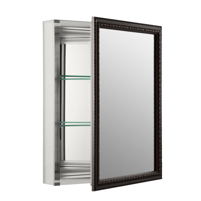 Recessed or Surface Mount Framed 1 Door Medicine Cabinet with 2 Adjustable Shelves, #TB56