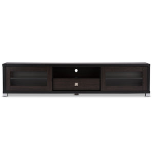 70" TV Cabinet with Sliding Doors and Drawer in Dark Brown Finish #9647