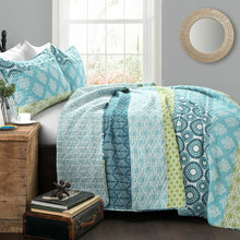 Load image into Gallery viewer, Full/Queen Quilt + 2 Shams Blue/Green Tamela Reversible Quilt Set #CR1075
