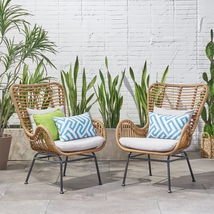 Tapscott Wicker Patio Chair with Cushions (Set of 2)