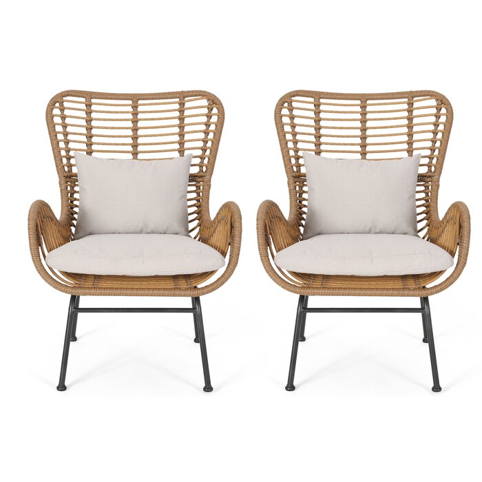 Tarnowski Wicker Patio Chair with Cushions (Set of 2)Light Brown #2176HW
