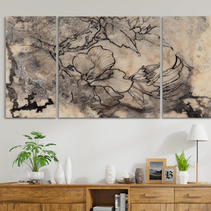 40" H x 80" W x 1.5" D Tattooed Floral I 3 Piece Painting on Canvas