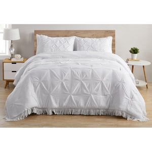 Full/Queen Comforter + 2 Shams White Teagan Soft Wash Tassel Pintuck Comforter Set MRM298