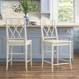 Off White Teague Solid Wood Counter Stool (Set of 2)