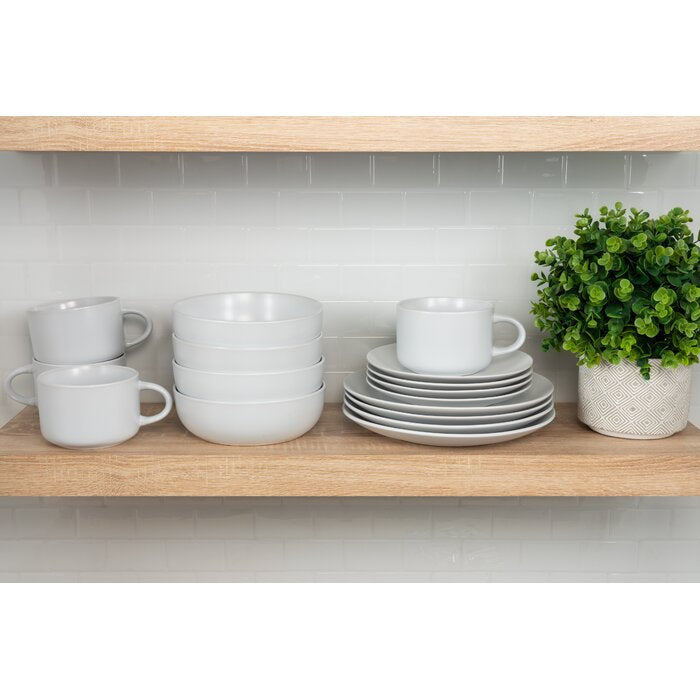 White Ten Strawberry Street Wazee Matte Stoneware Dinnerware - Set of 16