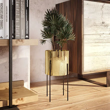 Load image into Gallery viewer, 13&quot; H x 6.5&quot; W x 6.5&quot; D Gold Terrell Ceramic and Metal Pot Planter
