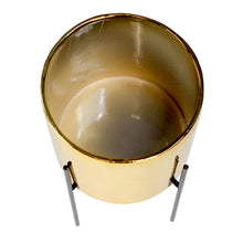 Load image into Gallery viewer, 13&quot; H x 6.5&quot; W x 6.5&quot; D Gold Terrell Ceramic and Metal Pot Planter

