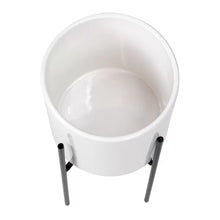 Load image into Gallery viewer, 16&quot; H x 8.5&quot; W x 8.5&quot; D White Terrell Ceramic and Metal Pot Planter

