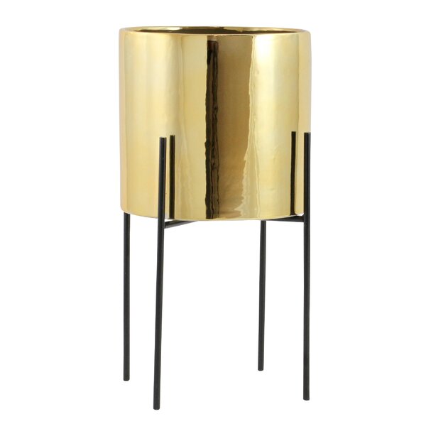 Terrell Ceramic and Metal Pot Planter Gold 2992RR