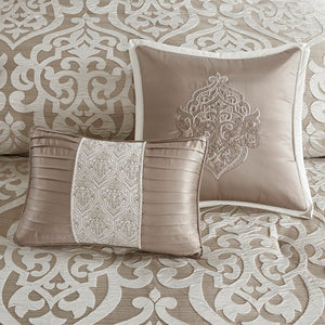 Queen Comforter + 7 Additional Pieces Tan Tess Damask 8 Piece Comforter Set 216AH