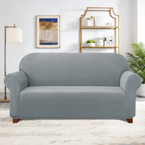 Textured Grid Stretch Box Cushion Sofa Slipcover large