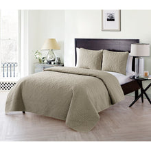 Load image into Gallery viewer, King Quilt + 2 King Shams Taupe Thor Microfiber 3 Piece Quilt Set
