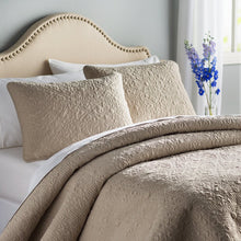 Load image into Gallery viewer, King Quilt + 2 King Shams Taupe Thor Microfiber 3 Piece Quilt Set
