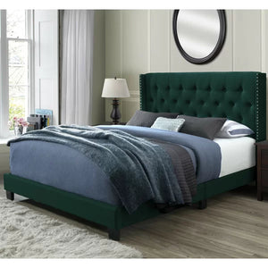 Queen Green Tianna Tufted Upholstered Low Profile Standard Bed