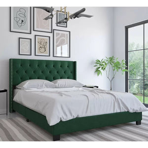 Queen Green Tianna Tufted Upholstered Low Profile Standard Bed
