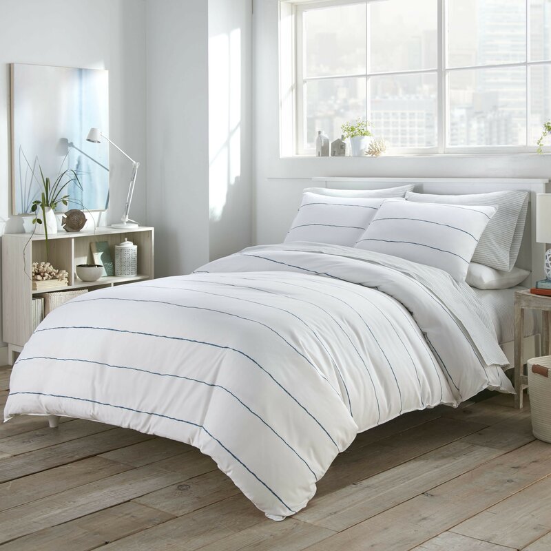 King Duvet Cover + 2 Shams White Tideline Reversible Duvet Cover Set MRM674