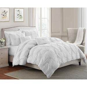 King/Cal.King Comforter + 2 Shams White Tierra Floral Pintuck Comforter Set (SB1511)