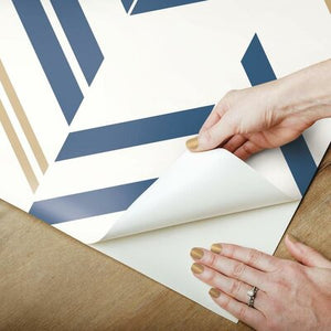 3 Rolls of Timm Chevron and Herringbone 16.5' L x 20.5" W Peel and Stick Wallpaper Roll Navy/White/Gold  #1849HW