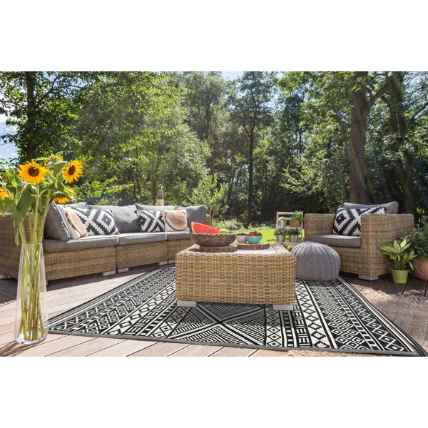 Timmerman Moroccan Indoor / Outdoor Area Rug in Black / White 5 x 7