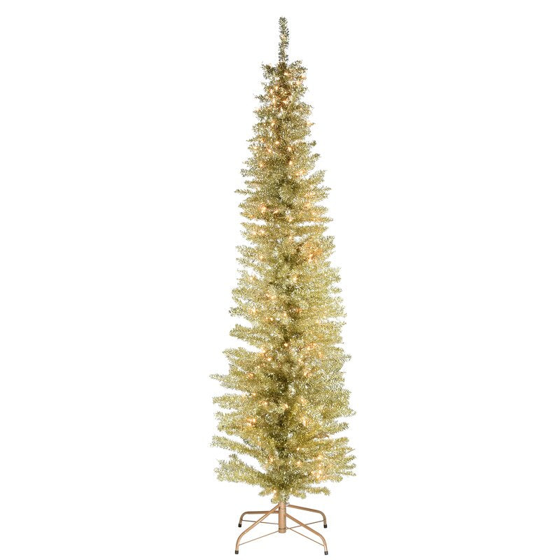 6' Tinsel Trees Champagne Pine Artificial Christmas Tree with 150 Clear/White Lights
