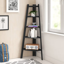Load image into Gallery viewer, Tisha 63&quot; H x 26.5&quot; W Solid Wood Corner Bookcase- Black 110AH
