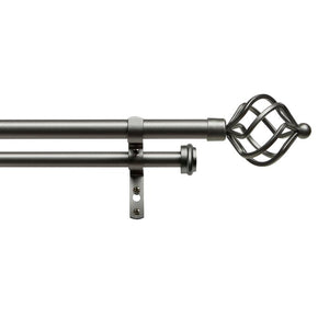Gunmetal Torch Double Curtain Rod and Finial Set