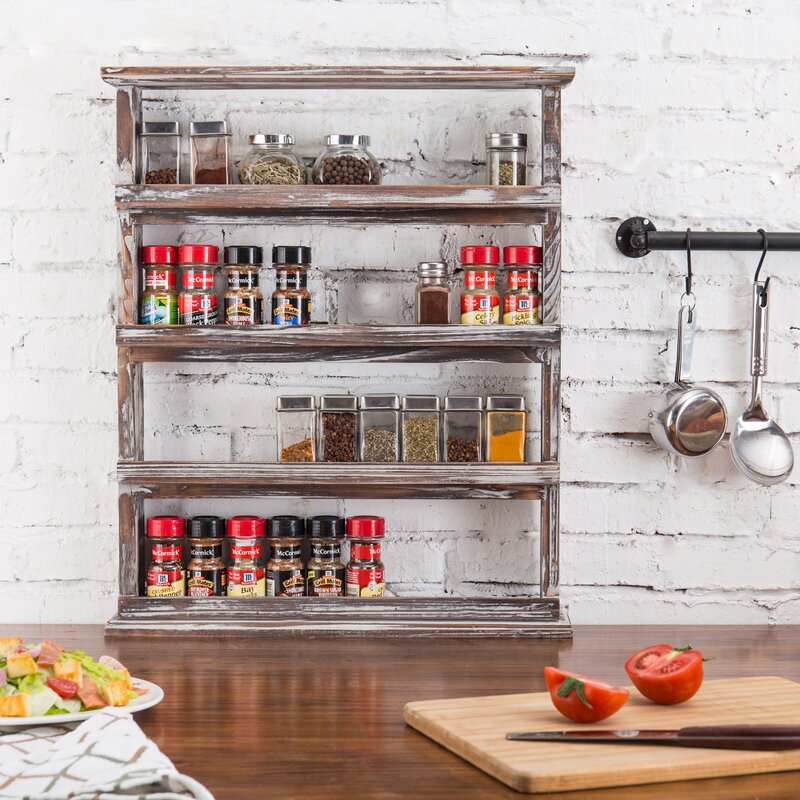 Torched Wood Wall-Mounted Spice Rack 6789RR