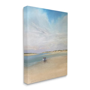 30" H x 24" W x 1.5" D Tranquil Beach Painting Coastal Landscape Row Boat by Pete Laughton - Painting