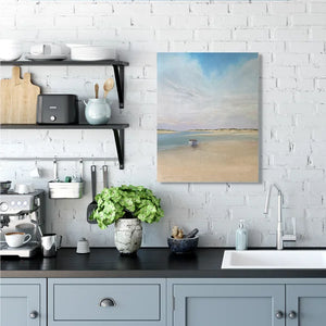 30" H x 24" W x 1.5" D Tranquil Beach Painting Coastal Landscape Row Boat by Pete Laughton - Painting