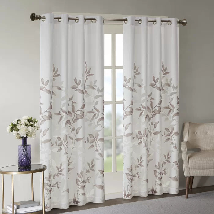 Trent Floral Printed Burnout Semi-Sheer Grommet Single Curtain Panel, 50