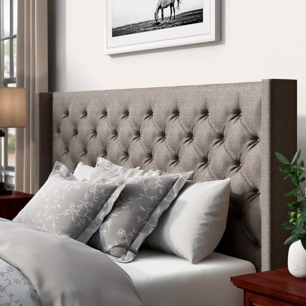 Eastern King Gray Trevoux Upholstered Wingback Headboard