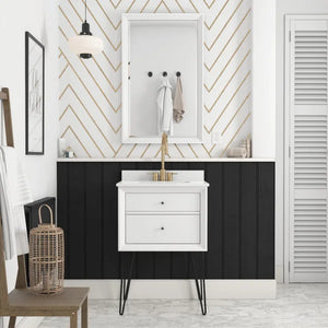 38" x 24" White Tribecca Modern & Contemporary Beveled Bathroom / Vanity Mirror